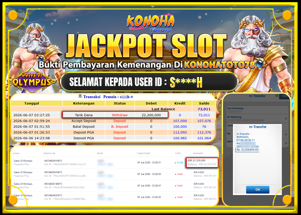 KONOHATOTO78 JACKPOT GATES OF OLYMPUS Rp.22.200.000LUNAS
